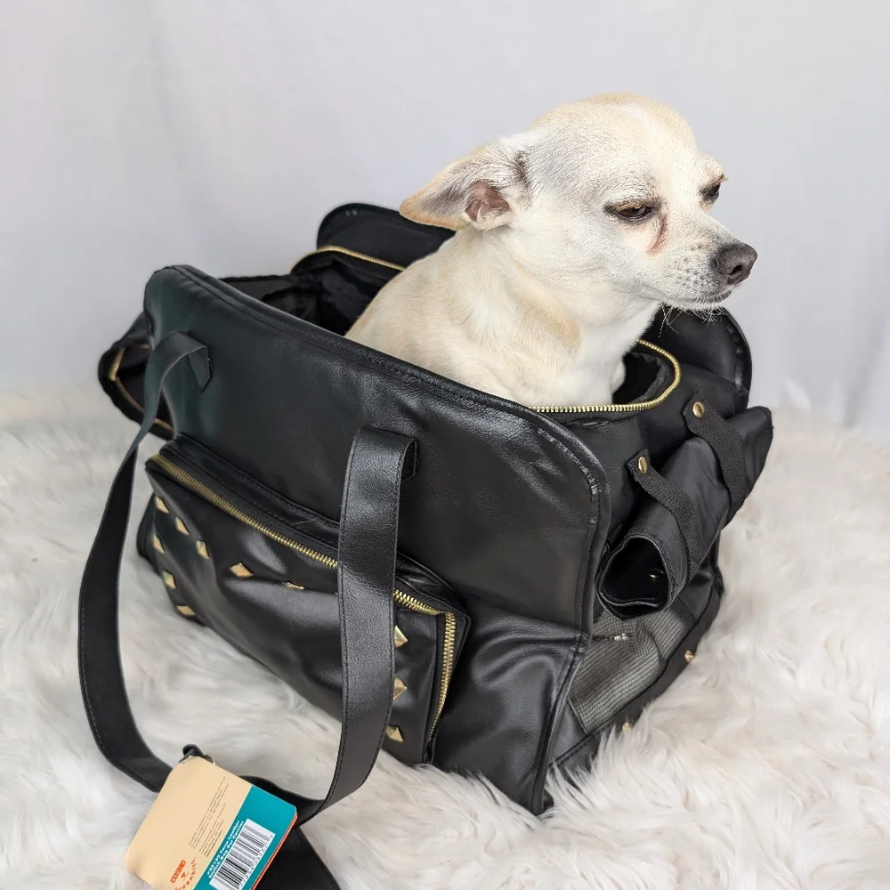 Cosmo Furbabies faux leather pet carrier, 17Lx11Hx10W, black